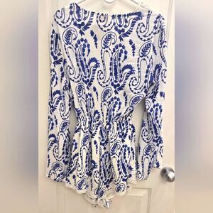 Hot Miami Styles Blue and White Paisley Romper, Size L, New With Tags